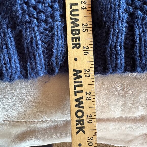 Handmade Handknit Basketweave Stitch Blue Chunky Mock Neck Textured Sweater W 2X - Picture 7 of 11